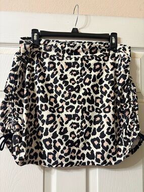 Leopard Print Ruched Side swimming skort- Black Brown & Cream Print. XXL